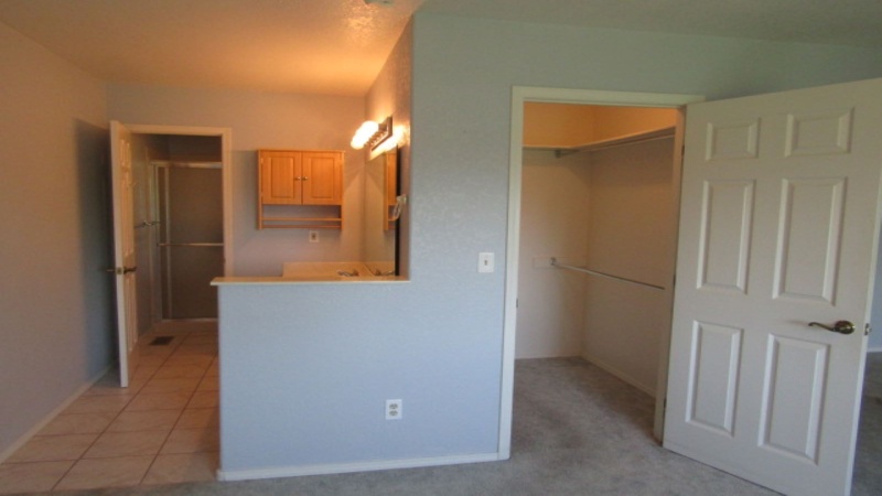 3/4 bath and walk in closet in primary bedroom